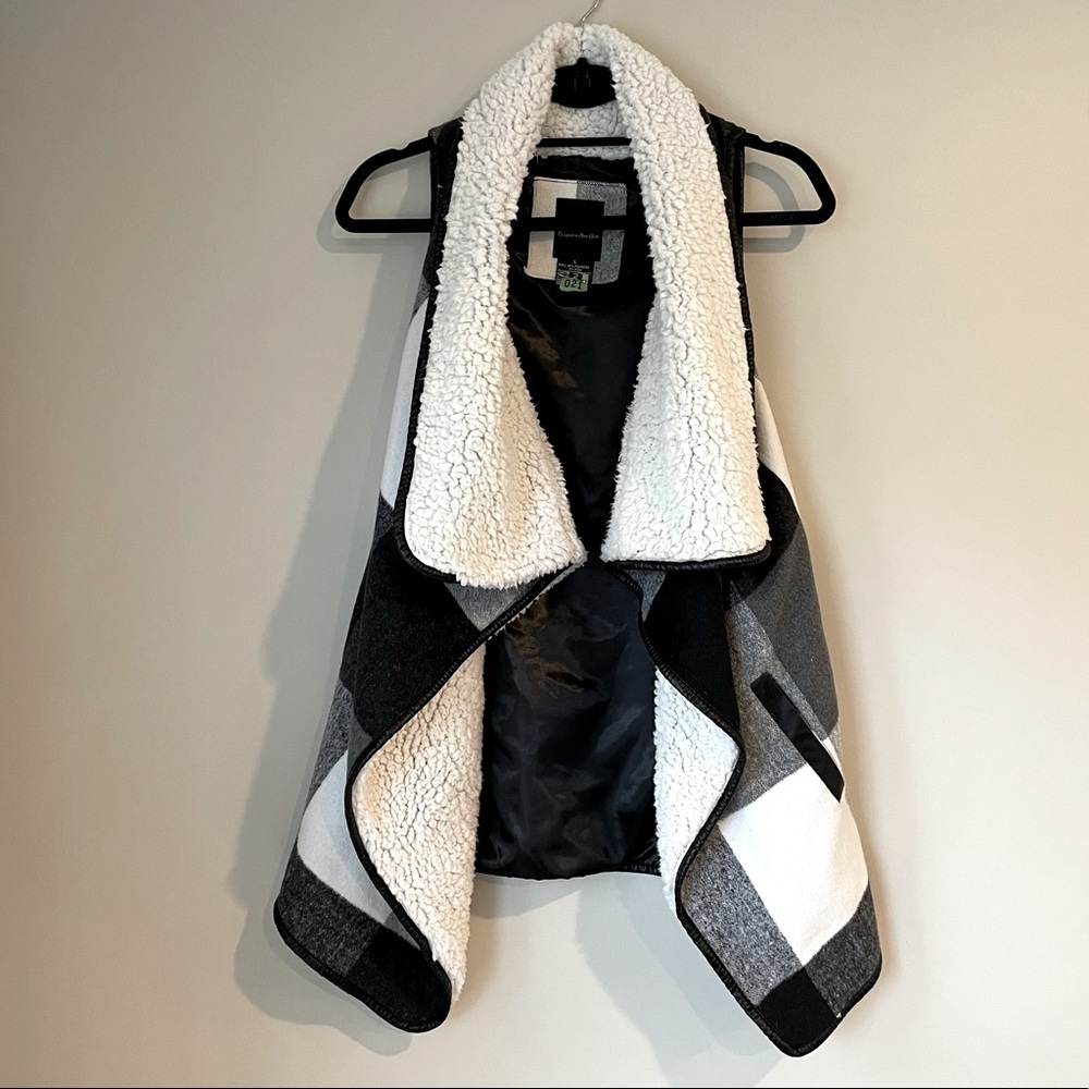 Faux fur asymmetrical checkered vest